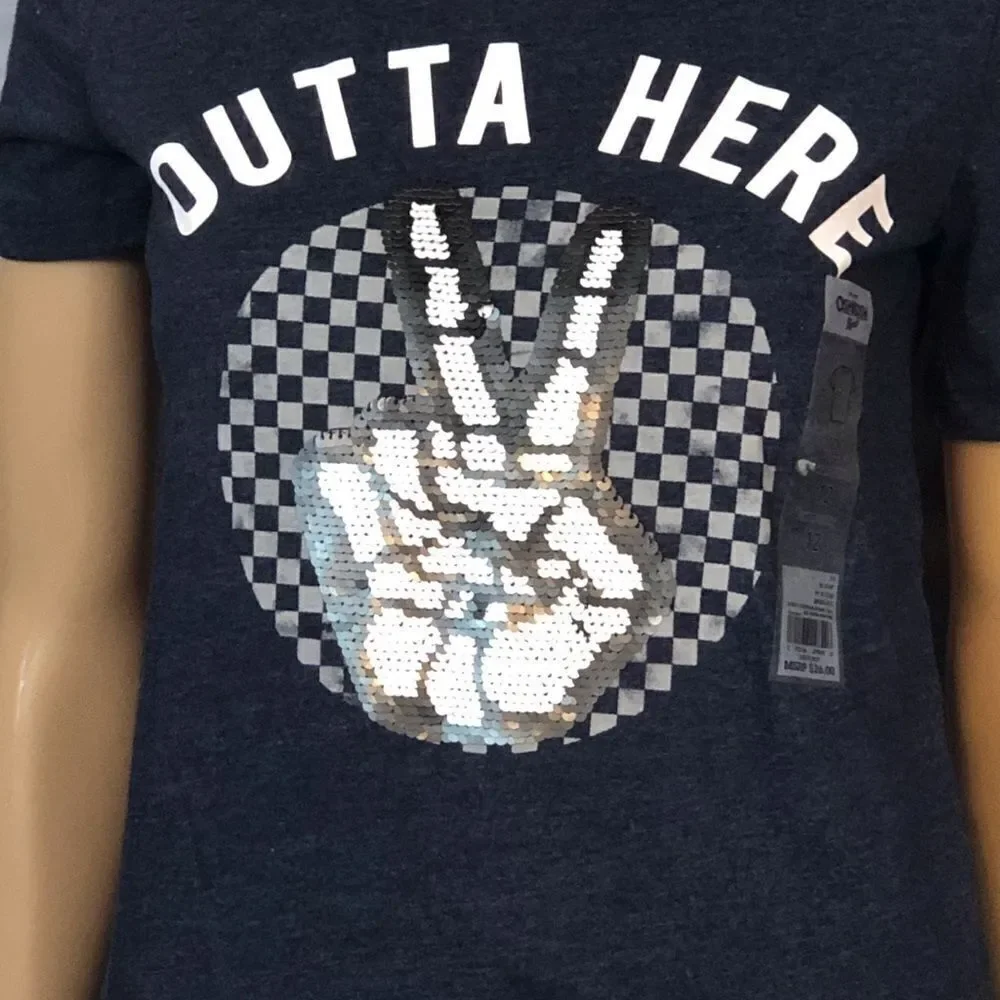 Oshkosh Kid’s “Outta Here” Flip Sequins Tee Sz 12